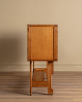 Oak Fall Front Bar Cabinet by Guillerme and Chambron, France, 1970's - Lone Fox