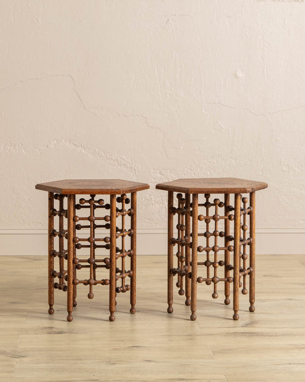 Oak Hand Carved Moorish Side Tables (Set of 2) - Lone Fox