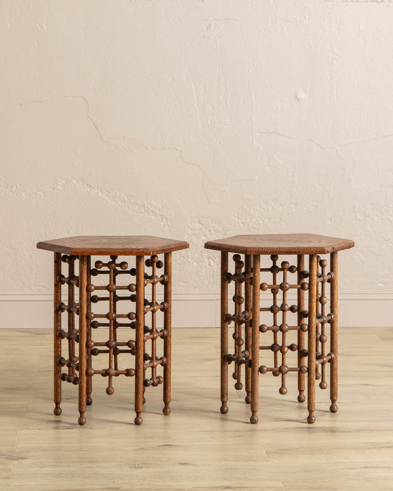 Oak Hand Carved Moorish Side Tables (Set of 2) - Lone Fox