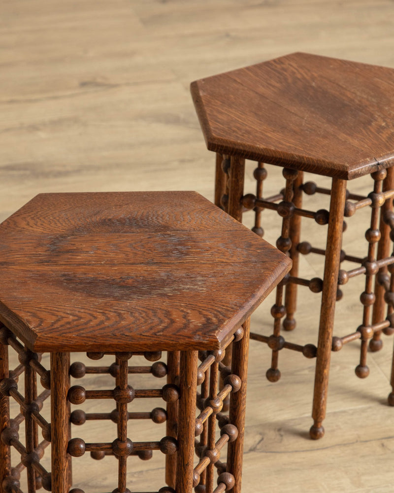 Oak Hand Carved Moorish Side Tables (Set of 2) - Lone Fox