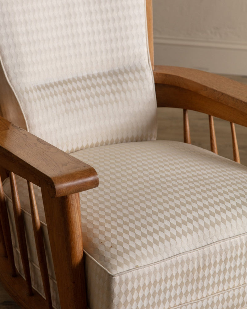 Oak High Back Armchairs, Manner of Jacques Adnet, France, 1940's (2 available) - Lone Fox