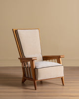 Oak High Back Armchairs, Manner of Jacques Adnet, France, 1940's (2 available) - Lone Fox