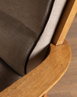 Oak High Back Armchairs, Manner of Jacques Adnet, France, 1940's (2 available) - Lone Fox