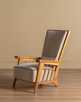 Oak High Back Armchairs, Manner of Jacques Adnet, France, 1940's (2 available) - Lone Fox