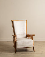 Oak High Back Armchairs, Manner of Jacques Adnet, France, 1940's (2 available) - Lone Fox