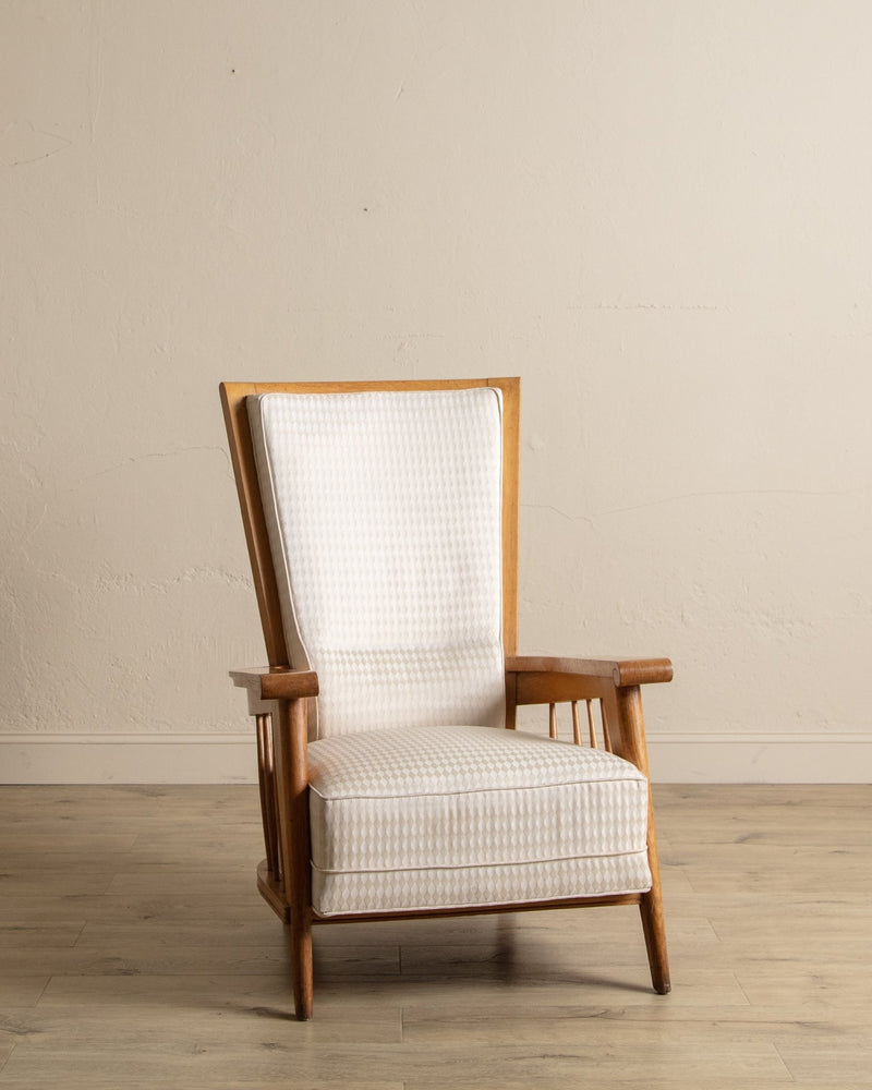 Oak High Back Armchairs, Manner of Jacques Adnet, France, 1940's (2 available) - Lone Fox