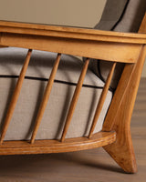 Oak High Back Armchairs, Manner of Jacques Adnet, France, 1940's (2 available) - Lone Fox