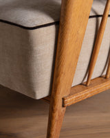 Oak High Back Armchairs, Manner of Jacques Adnet, France, 1940's (2 available) - Lone Fox