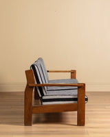 Oak Ladder Back Sofa in Striped Upholstery Manner of Swarzędzkie, Poland, 1960s - Lone Fox