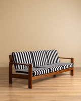 Oak Ladder Back Sofa in Striped Upholstery Manner of Swarzędzkie, Poland, 1960s - Lone Fox