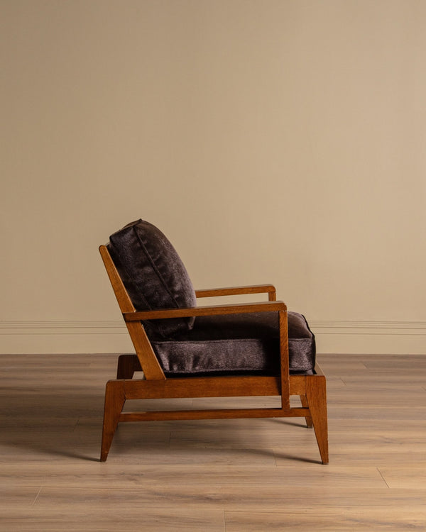 Oak & Ponyhair Armchair by Rene Gabriel, France, 1945 - Lone Fox