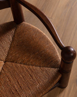 Oak & Rush Low Armchair by Charles Dudouyt, France, 1940's - Lone Fox