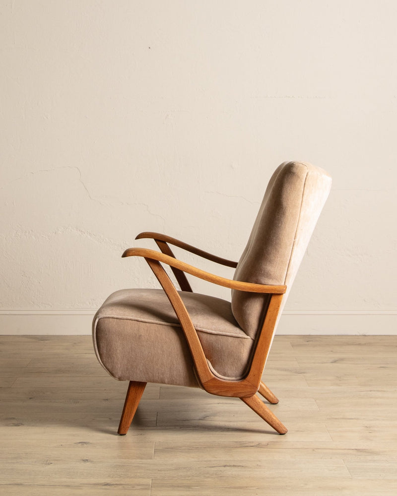 Oak & Taupe Mohair Lounge Chair, Sweden, 1940's - Lone Fox