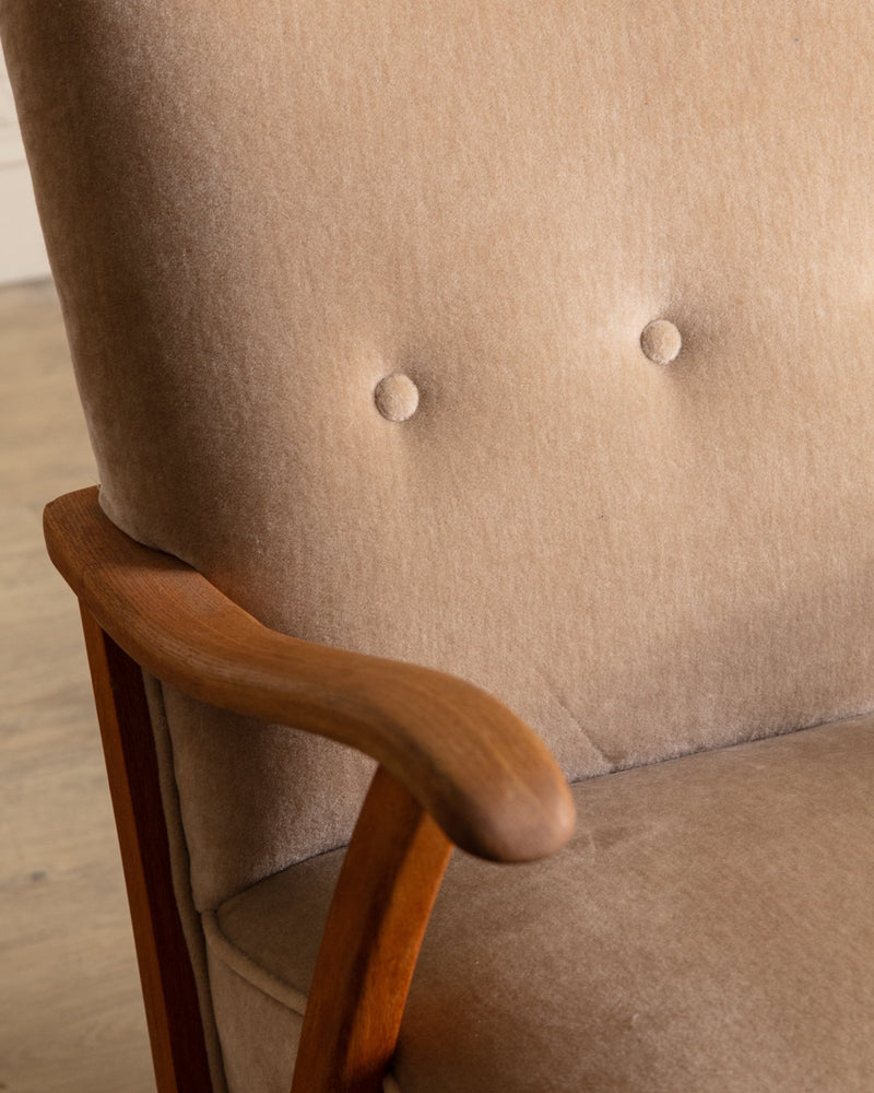 Oak & Taupe Mohair Lounge Chair, Sweden, 1940's - Lone Fox