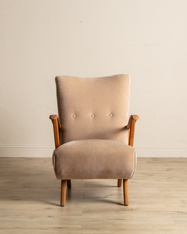 Oak & Taupe Mohair Lounge Chair, Sweden, 1940's - Lone Fox