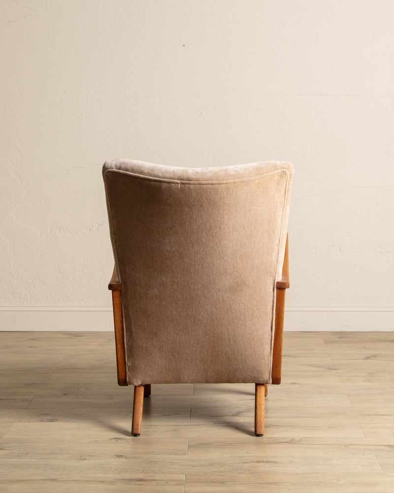 Oak & Taupe Mohair Lounge Chair, Sweden, 1940's - Lone Fox