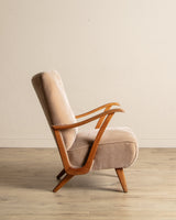 Oak & Taupe Mohair Lounge Chair, Sweden, 1940's - Lone Fox