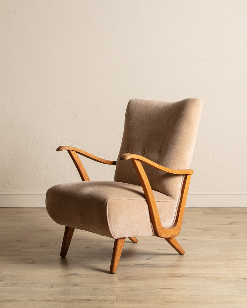 Oak & Taupe Mohair Lounge Chair, Sweden, 1940's - Lone Fox