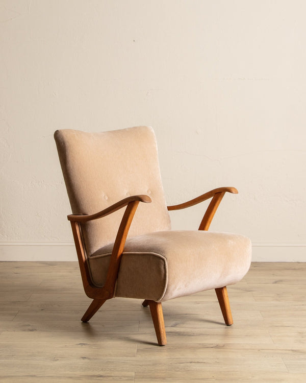 Oak & Taupe Mohair Lounge Chair, Sweden, 1940's - Lone Fox