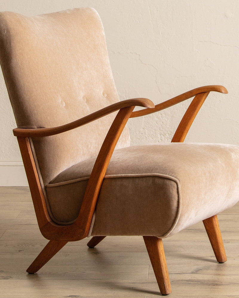 Oak & Taupe Mohair Lounge Chair, Sweden, 1940's - Lone Fox