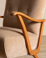 Oak & Taupe Mohair Lounge Chair, Sweden, 1940's - Lone Fox