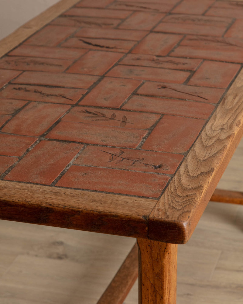 Oak & Terracotta Tile Dining Table, France, 1960's - Lone Fox