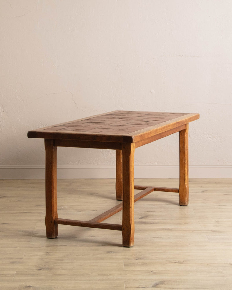 Oak & Terracotta Tile Dining Table, France, 1960's - Lone Fox