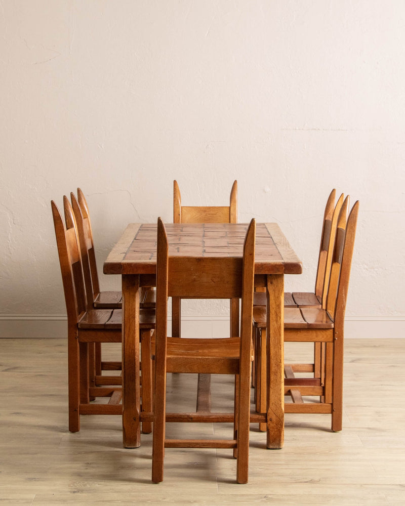 Oak & Terracotta Tile Dining Table, France, 1960's - Lone Fox