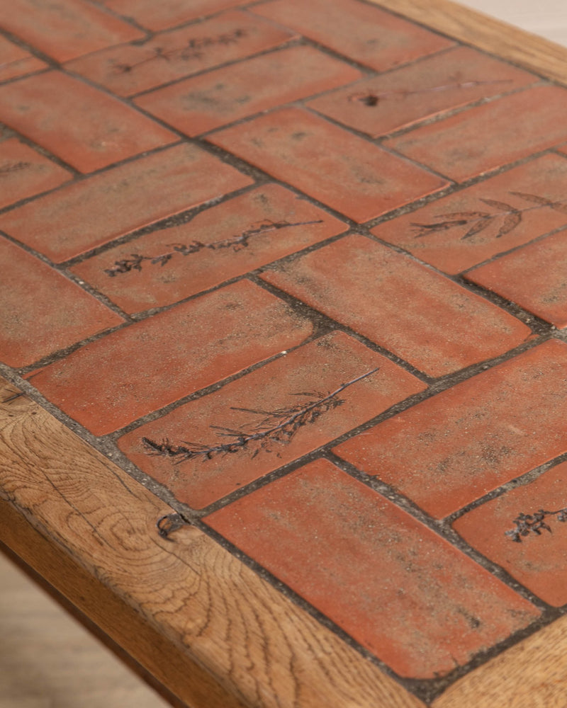 Oak & Terracotta Tile Dining Table, France, 1960's - Lone Fox