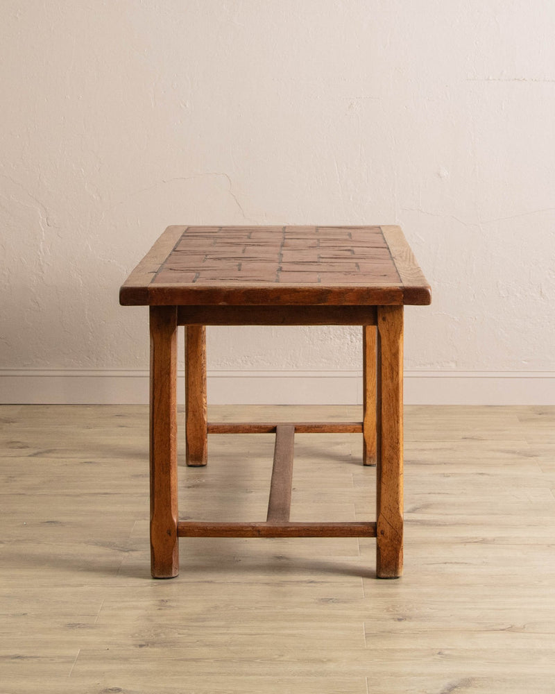 Oak & Terracotta Tile Dining Table, France, 1960's - Lone Fox