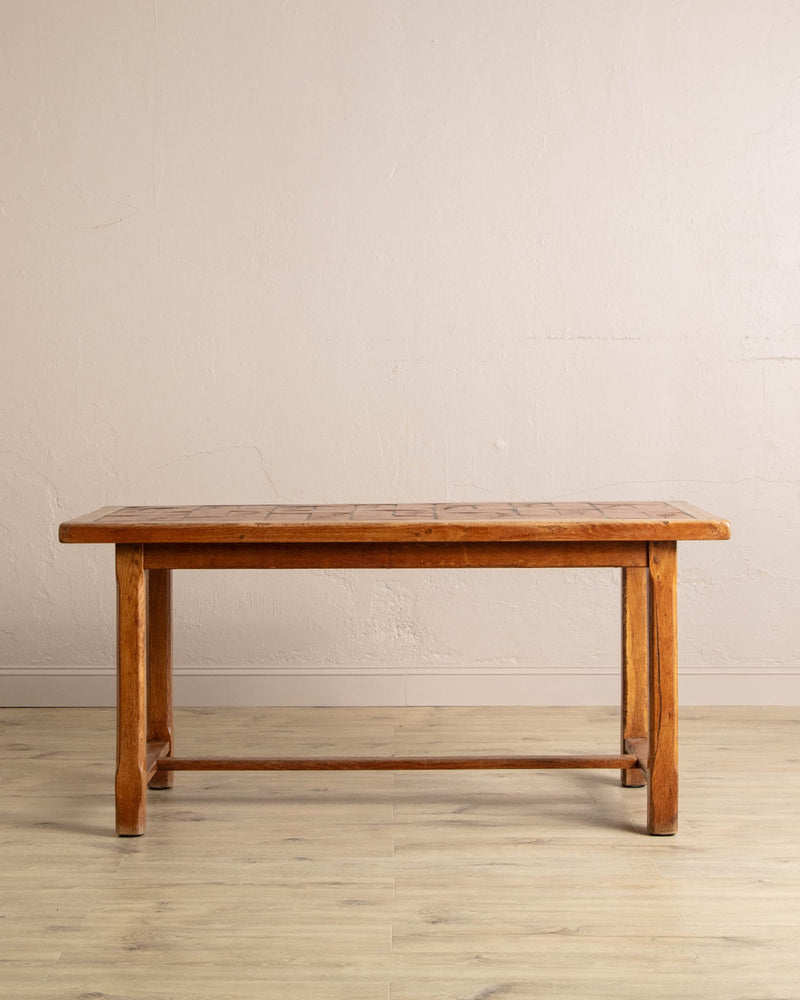 Oak & Terracotta Tile Dining Table, France, 1960's - Lone Fox