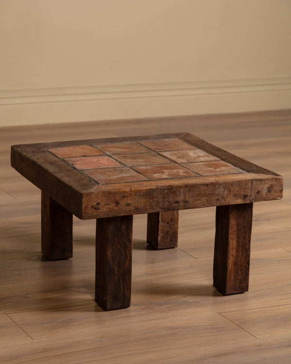 Oak & Tile Coffee Table, France, 1950's - Lone Fox
