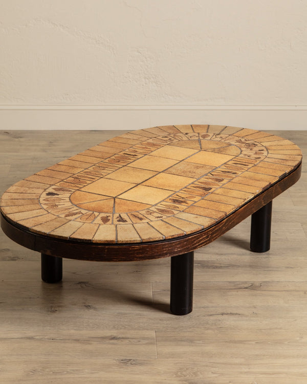 Oblong Botanical Tile Top Coffee Table by Roger Capron, France, 1970's - Lone Fox