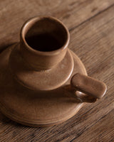 Ochre Stoneware Chamberstick Candleholder, France, 1970s - Lone Fox