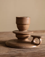 Ochre Stoneware Chamberstick Candleholder, France, 1970s - Lone Fox