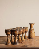 Ochre Studio Pottery Carafe w/ 8 Chalices, Signed - Lone Fox