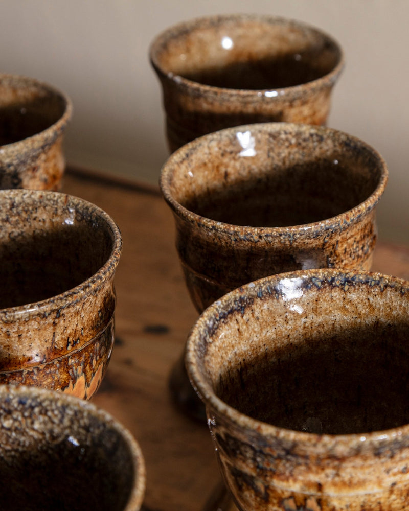 Ochre Studio Pottery Carafe w/ 8 Chalices, Signed - Lone Fox