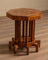Octagonal Folk Art Parquetry Center Table w/ 8 Legs, 1880's - Lone Fox