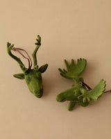 Olive Flocked Deer & Moose Ornament (Set of 2) - Lone Fox
