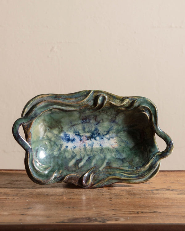 Organic Footed Studio Pottery Tray, Signed - Lone Fox