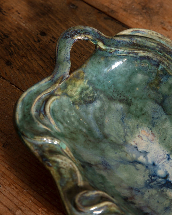 Organic Footed Studio Pottery Tray, Signed - Lone Fox