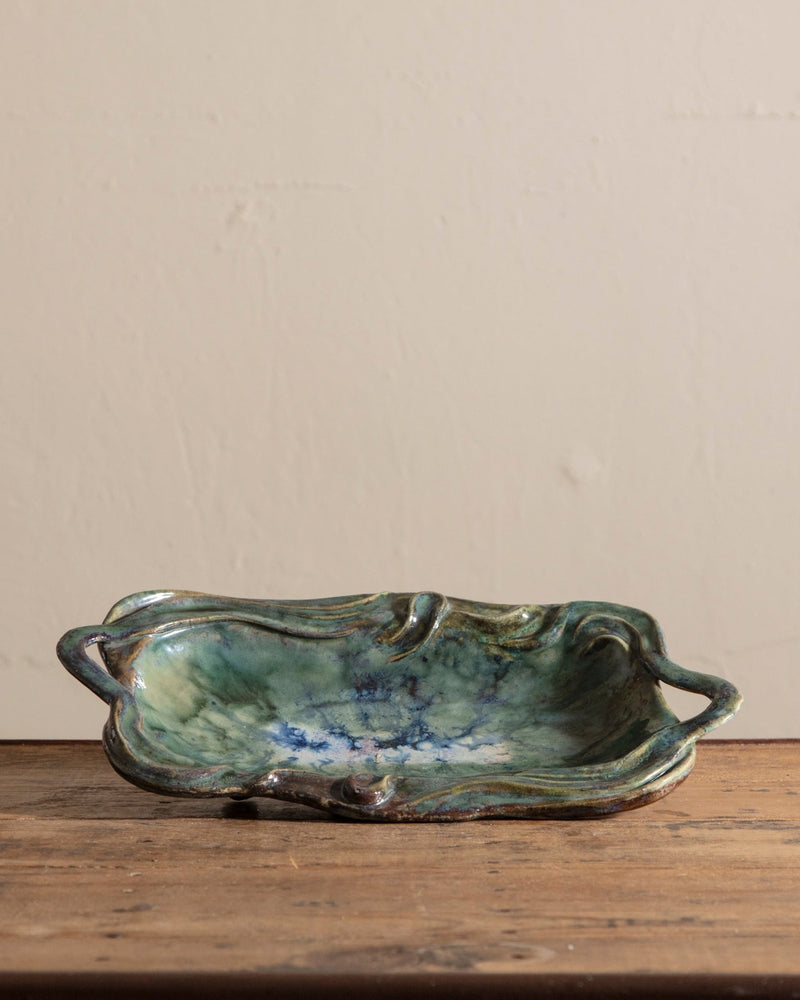 Organic Footed Studio Pottery Tray, Signed - Lone Fox