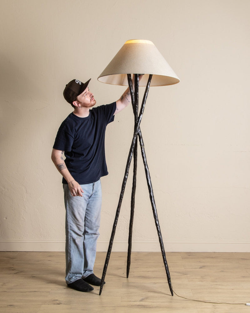 Oversized Hammered Metal Tripod Floor Lamp, 1970's - Lone Fox