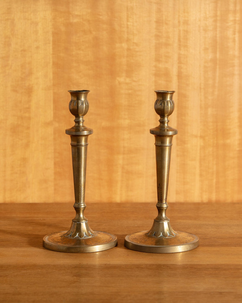 Paid of 19th Century Brass Candleholders, France, 1850's - Lone Fox