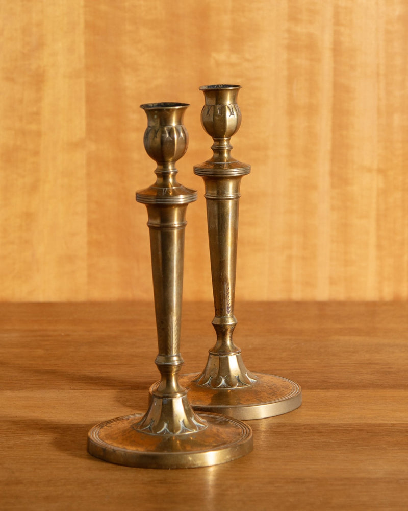 Paid of 19th Century Brass Candleholders, France, 1850's - Lone Fox