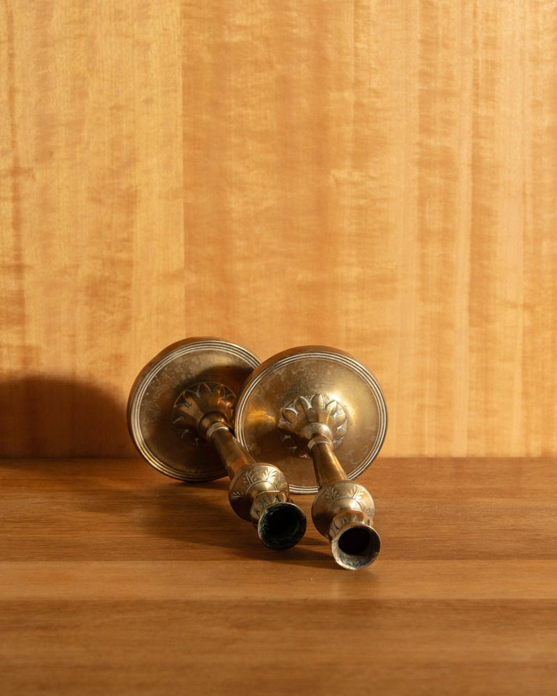 Paid of 19th Century Brass Candleholders, France, 1850's - Lone Fox