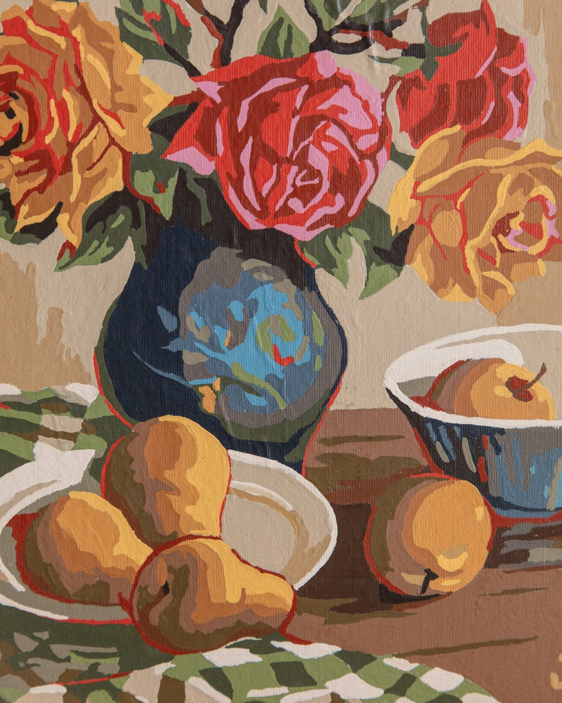 Paint by Number Still Life in Black Forest Carved Wood Frame - Lone Fox