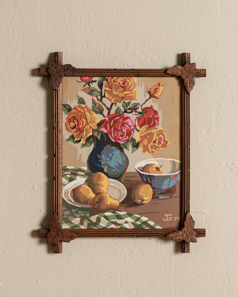 Paint by Number Still Life in Black Forest Carved Wood Frame - Lone Fox
