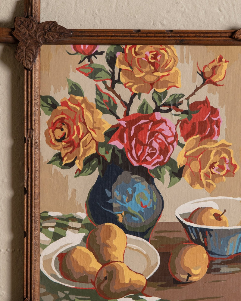 Paint by Number Still Life in Black Forest Carved Wood Frame - Lone Fox