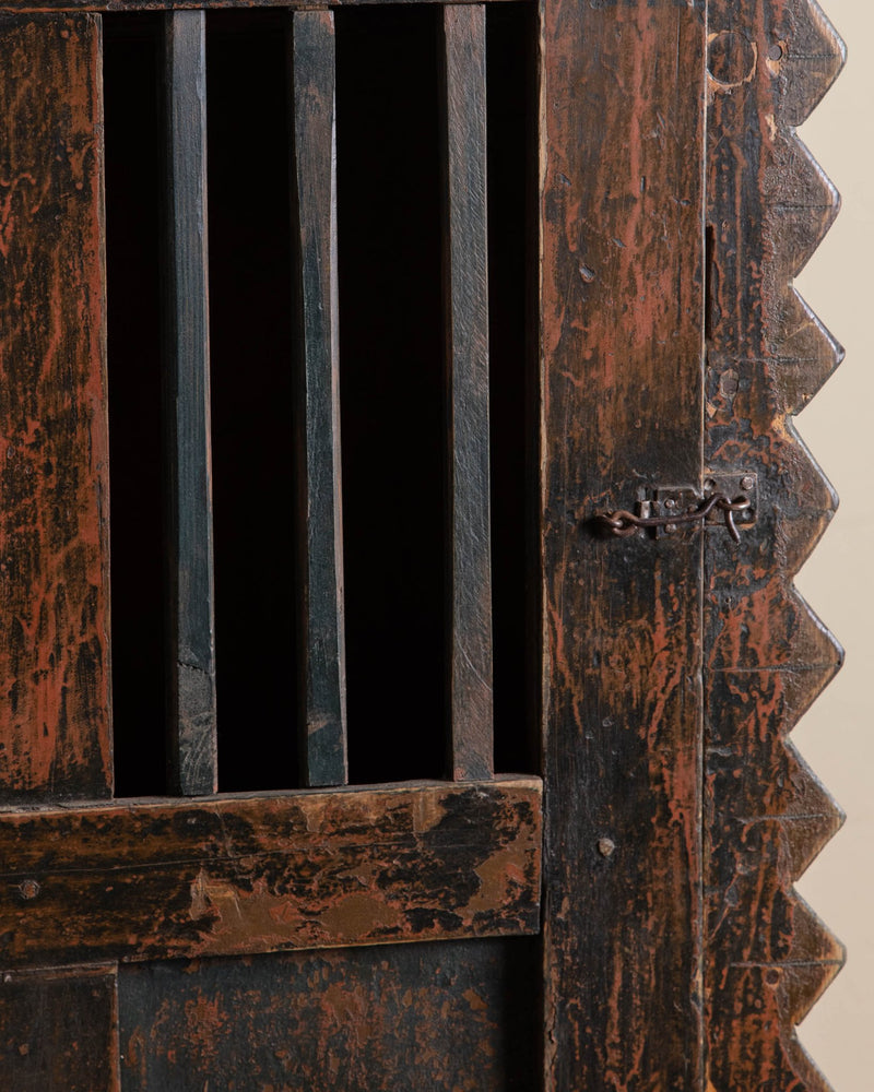 Painted Coat Cupboard with Zig - Zag Edge from Mexico, 1940's - Lone Fox